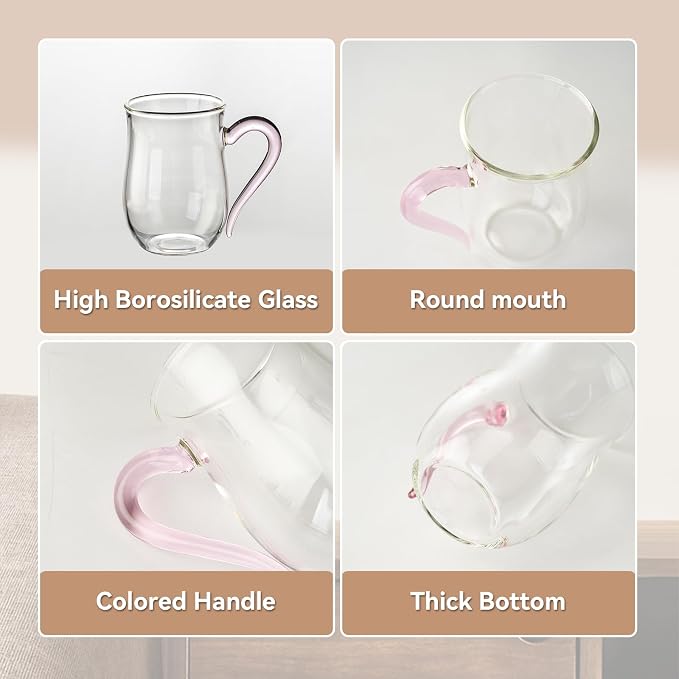 COMI Glass Coffee Cups,8oz Clear Coffee Cups Set of 6,Lightweight Glass Mugs with Colorful Handles,Heat Resistant & Explosion-Proof, Perfect for Home, Cafe, Office - Image 4