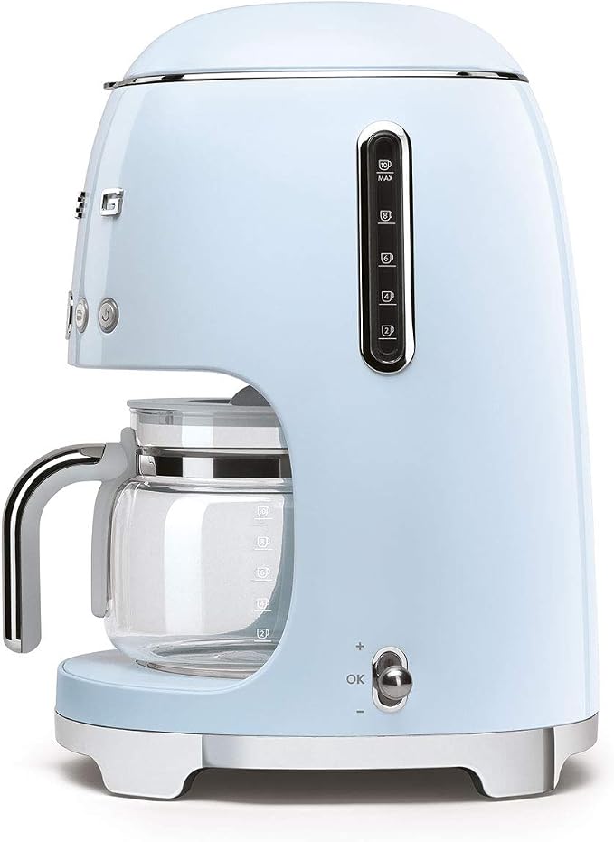 Smeg 50's Retro Style Aesthetic Drip Coffee Machine with 10 Cup Glass Carafe, Auto Start Feature, Keep Warm Plate, and Two Coffee Strength Settings (Pastel Blue) - Image 3