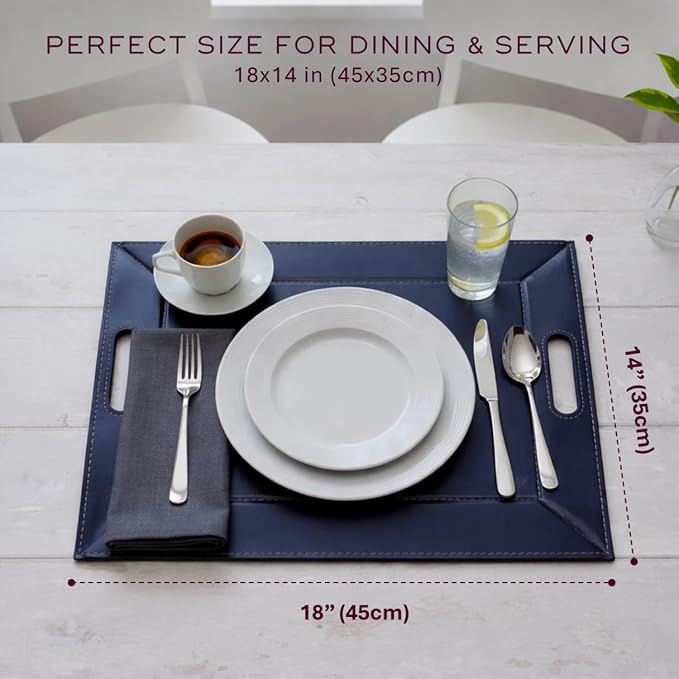 2-in-1 Serving Tray & Placemat | Faux Leather & Reversible | Lays Flat as a Placemat or Folds into an Ottoman Food Tray, Easy to Clean - Image 7