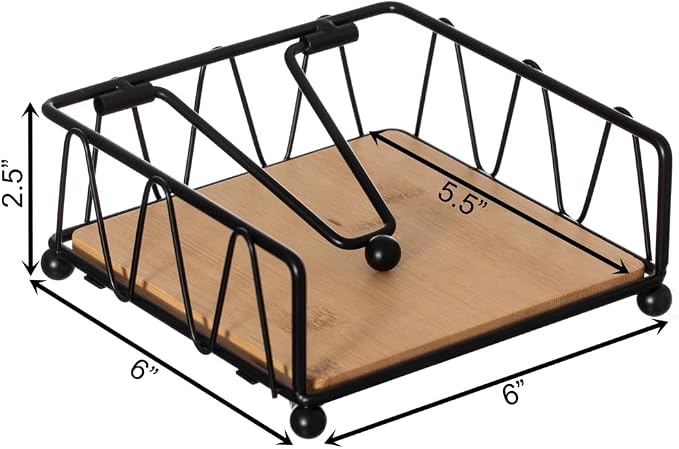 Flat Metal Square Napkin Holder with Weighted Arm and a Wooden Tray Perfect for Adorning Dining Table, Kitchen Countertop and Napkin Holder for Bathroom also Good for Outdoor Table at Restaurant - Image 6