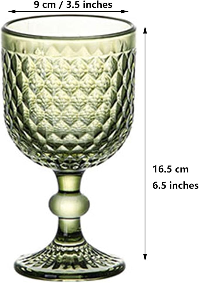 Taganov Green Wine Glass Water Goblets Vintage Glassware set of 6 Colored Stemware 13.5 oz for Wedding Party Bar Housewarming Gift - Image 9