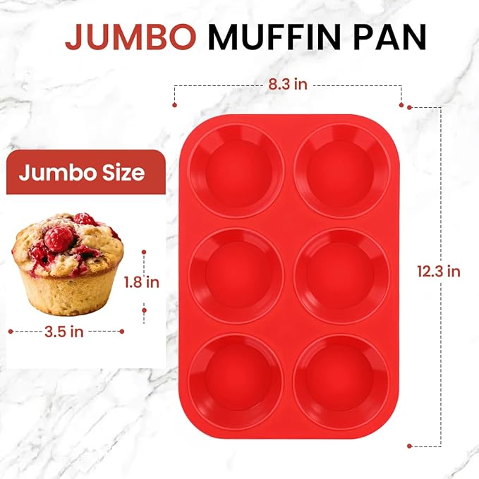 CAKETIME Silicone Jumbo Muffin Pan 3 Pack 6 Cup 3.5 Inch Large Muffin Tin Non Stick BPA Free for Baking Giant Muffins Cupcakes Frittatas - Image 3
