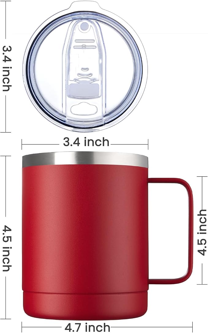 MEWAY 12oz Coffee Mug With Handle 4 Pack Bulk,Stainless Steel Insulated Travel Tumblers With Sliding Lid,Double Wall Vacuum Camping Cup for Hot & Cold Drinks Tea (Red,Set of 4) - Image 4