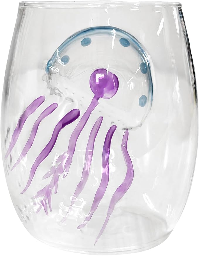 Ocean Themed Jellyfish Hand-Blown Coastal Glassware for Gifts | Ocean Themed Octopus Glassware Hand Blown Coastal Stemless Wine Glasses—Unique Coastal Decor Gift for Ocean Lovers by Unknown