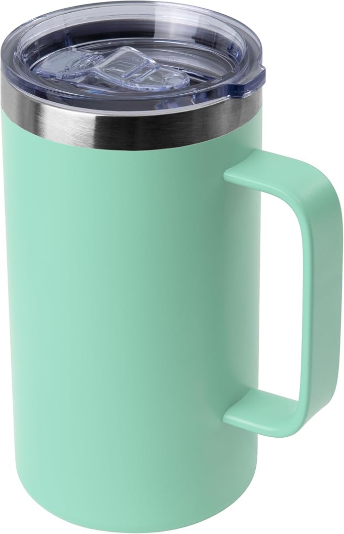 DOMICARE 24oz Mug with Handle and Lid, Stainless Steel Coffee Mug, Reusable Insulated Cup, Travel Mug with Handle, Double Wall Vacuum Coffee Tumbler for Men and Women, Mint Green, Pack 1 by VisittheDOMICARE
