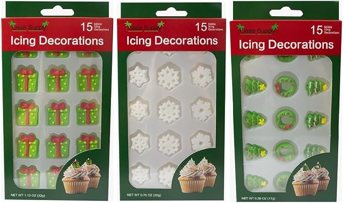Christmas Edible Cake Decorations - Candy or Cupcake Topper -Christmas Presents, Winter Snowflakes, Trees and Wreaths, 45 Pieces Total by OasisSupply
