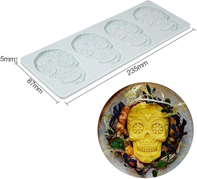 Fondant Lace Mold, Sugar Edible Cake Silicone Fondant Impression Lace Mat,Skull Pattern Silicone Lace Mould for Cake Decorating Molds Fondant Mat f