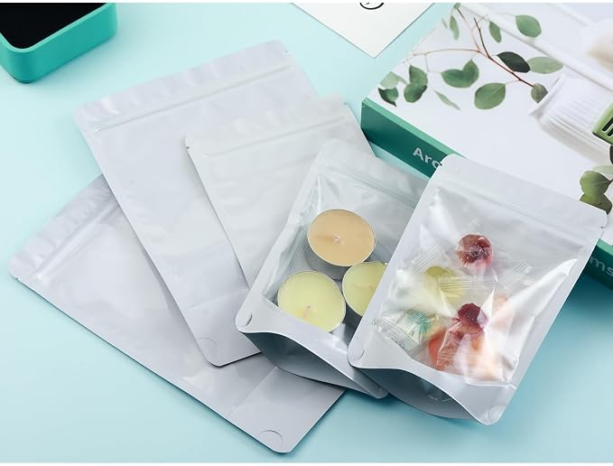 200 Mylar Bags for Food Storage 5X8 Mylar Bags with Window Candy Packaging Resealable Bags White Stand Up Pouches Edible Packaging for Small Business - Image 6