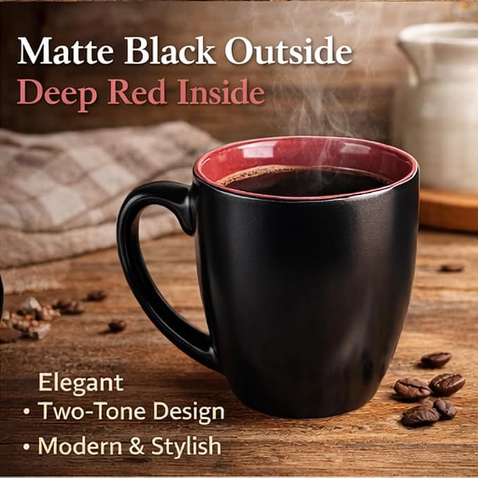GBhome 16oz Coffee Mugs Set of 6, Large Ceramic Coffee Mugs for Man, Woman, Dad, Mom, Modern Coffee Mugs Set with handle for Tea/Latte/Cappuccino/Milk/Cocoa. Dishwasher&Microwave Safe,Red - Image 2