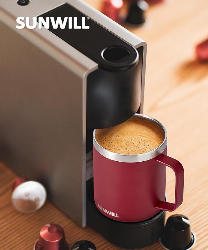 SUNWILL Travel Coffee Mug with Lid, Insulated Tumbler with Handle, 14 oz Stainless Steel Cup for Ice, Water, Tea, Powder Coated Wine Red - Image 6