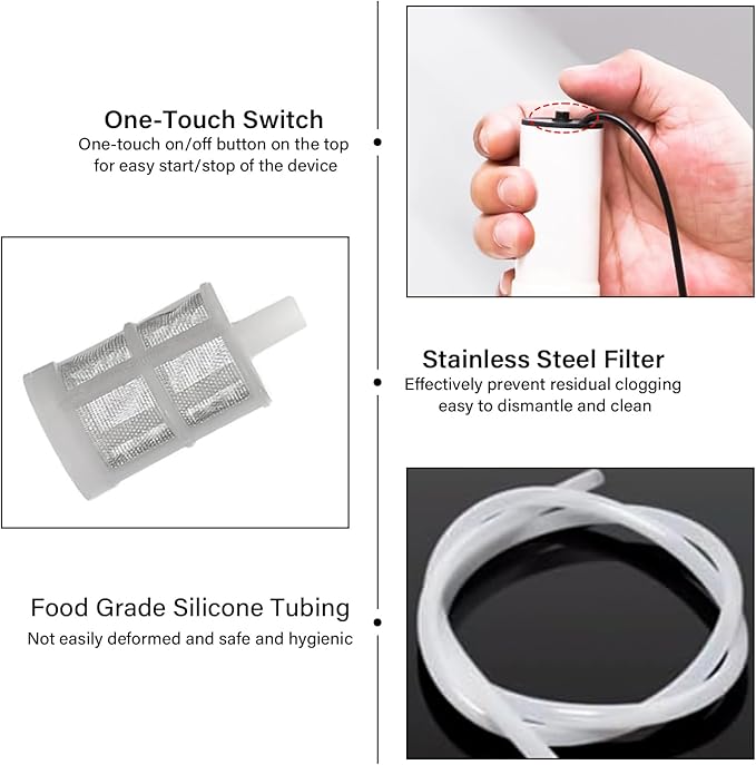 Portable USB Electric Auto Siphon Self Priming Beer Transfer Pump Kit, Food Grade Pump for Home Brew Beer,Wine, Beverages,Mead and Kombucha, 2LPM No Mess Leak, 197 Inch Hose