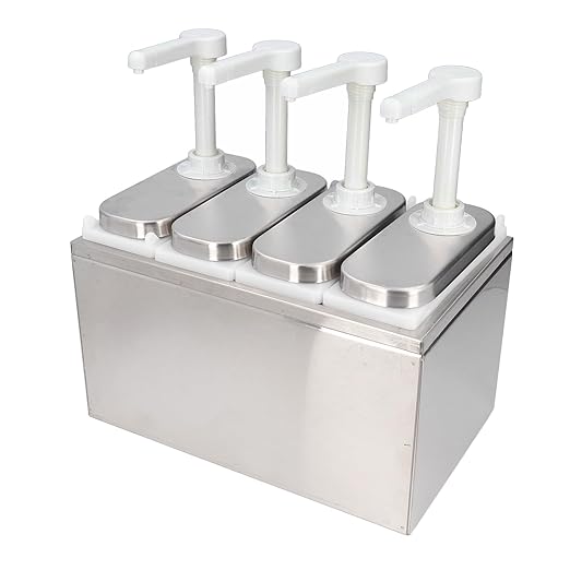 Condiment Pump Dispenser, 1L Single Jars Stainless Steel Sauce Dispenser Pump Ketchup Pump Dispenser Davinci Syrup Sauce Pump Container Salad Pump Container (4 Pumps)