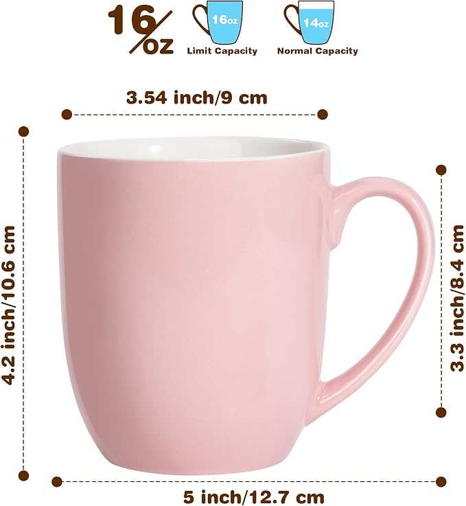 Urbanstrive 16 oz Large Coffee Mugs Set of 6 Ceramic Coffee Mug White Coffee Cups Tea Cups Idea Gift for Women Men House Warming Gifts New Home Office, Pink 6 Pack - Image 2
