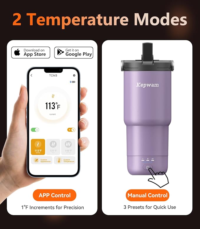 Kepwam Heated Coffee Mug Rechargeable T3, 20oz Self-Heating Travel Mug for Coffee with 1℉ Precise Temperature Control & App, Portable Cup Warmer for Outdoor & Car (Fits Cup Holders) - Image 3