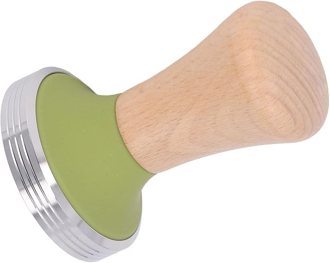 Beech Wood Coffee Tamper, Wooden Handle, Coffee Powder Press, Hammer Mill with Stainless Steel Base for Barista Beginners (58mm)