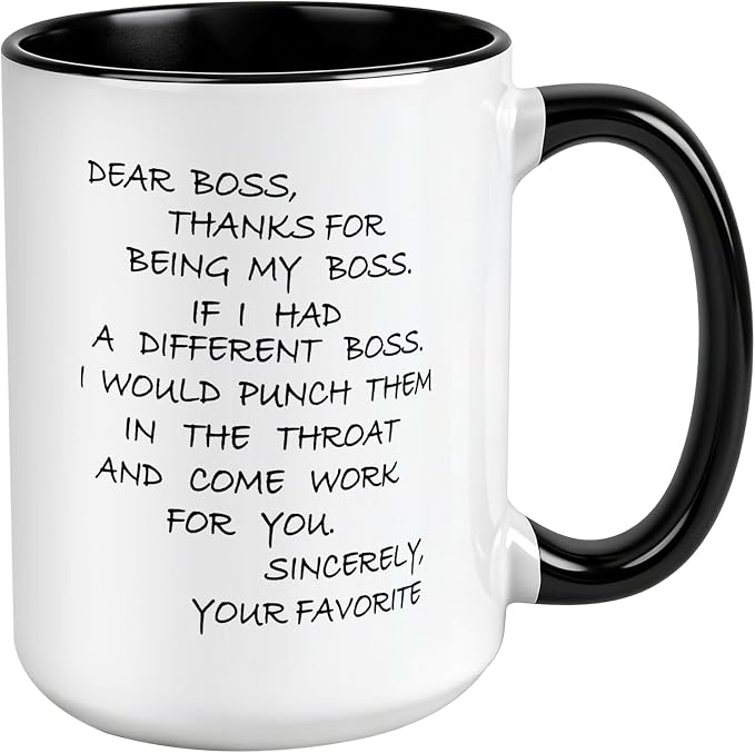 Dear Boss Mug Punch Throat,Worlds Best Boss Mug,Funny Coffee Cup | 15oz Ceramic Office Cup,Funny Coffee Mugs, Gifts for Work, Funny Office Cups,Thank You Gifts for Manager,Work Anniversary by YKSINX