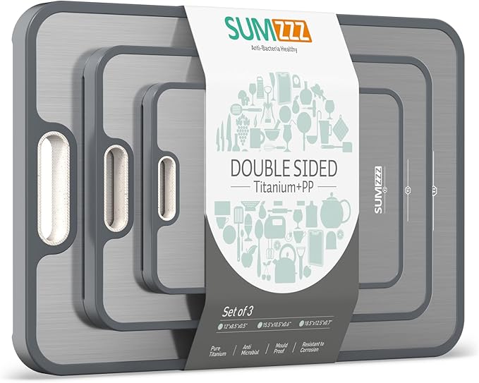 Titanium Cutting Board, Double Sided Food Grade Pure Titanium/PP, Cutting Board for Kitchen, Easy to Clean Large Size [18”*12.5”+15.5”*10.5”+12”*8.5”] by Titanium