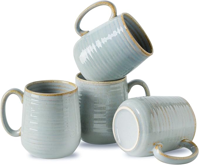 HASENSE Coffee Cups Ceramic, 12 Oz Reactive Glaze Coffee Mugs Set of 4, Large Tea Cup with Handle for Women and Men Gift, Dishwasher & Microwave Safe, Light Blue by Hasense