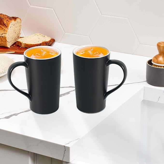 20 OZ Large Ceramic Coffee Mug Simple Pure Black Mug Set of 2 Plain Tall Milk Tea Coffee cups with Handle for Office Home as A Gift for Dad Mom Friends - Image 3