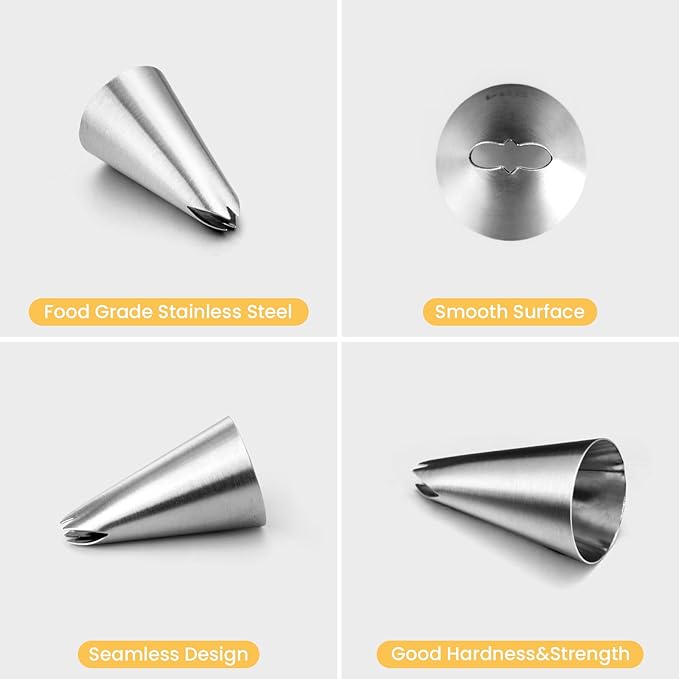 5pcs/set Leaf Piping Icing Nozzles,Stainless Steel Cake Piping Icing Nozzles with 10Pcs Disposable Piping Bags,Cake Decorating Tips Set for Baking