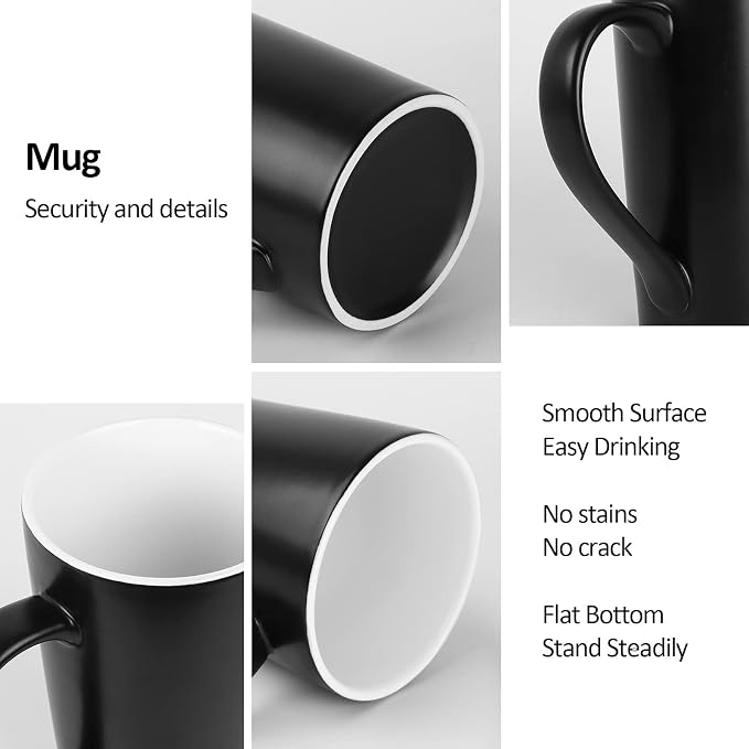 20 OZ Large Diner Coffee Mugs,Tall Beer Cups,Matte Black Couple's Cups with Handle,Oversized Cylindrical Design Modern Ceramic Tea Cup for Dad Mom Friends Gift.Set of 2 - Image 5