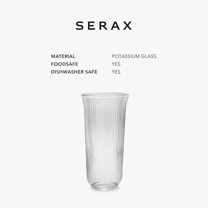 Serax Longdrink Drinking Glasses Set of 4 | Inku Glassware by Sergio Herman | Clear Ribbed Water Glass Cups without Lids | Home Essentials, Kitchen Set | Beer, Juice | Coffee Accessories - Image 7