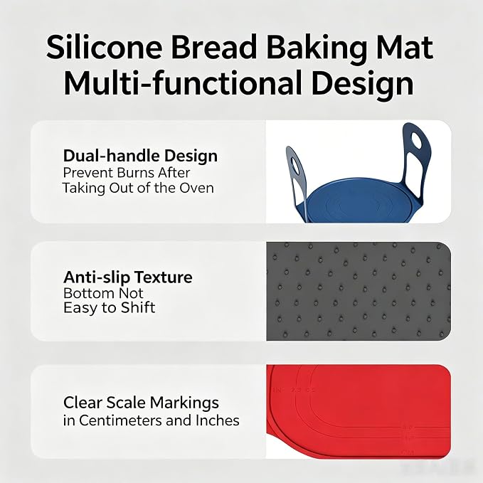 Food Grade Silicone Bread Baking Mat Nonstick Dough Mat with Handles for Oven Use Easy Clean Dishwasher Safe - Image 5
