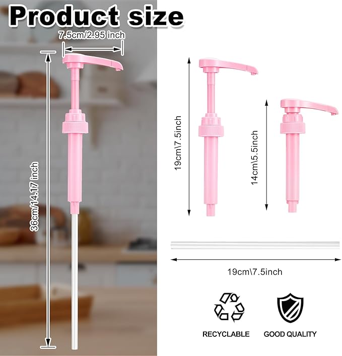 Patelai 10 Pcs Coffee Syrup Pump with Tip Cover Pink Reusable Pump Fits 750 ml Skinny Bottles Flavor Caramel Dispenser Replacement for Home and House Drink