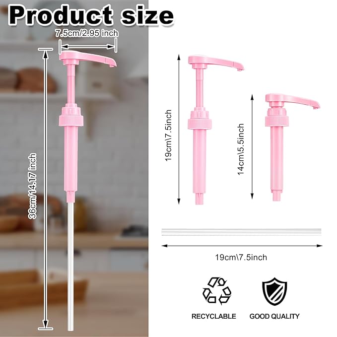 Patelai 14 Pcs Coffee Syrup Pumps for 750 ml/25.4 Oz Bottles Square Reusable Coffee Stirrers Set Included 10 Pcs Pink Coffee Syrup Pump Dispenser and 4 Pcs Iced Teaspoon for Drinking Mixes Flavoring