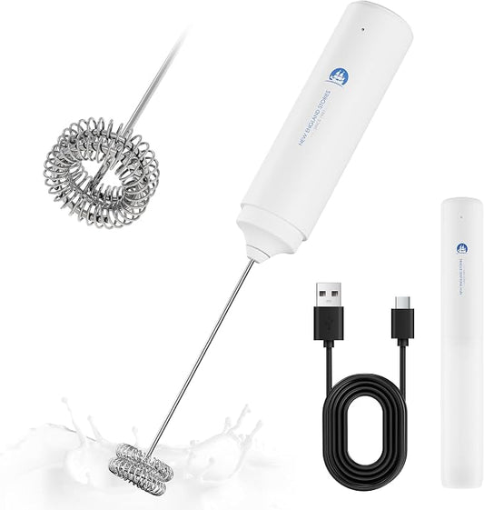 Rechargeable Milk Frother Handheld, 2-IN-1 Dual Spring Whisk Electric Frother Wand for Cappuccino Latte Macchiato, Portable Drink Mixer for Coffee, Matcha, Hot Chocolate by NewEnglandStories