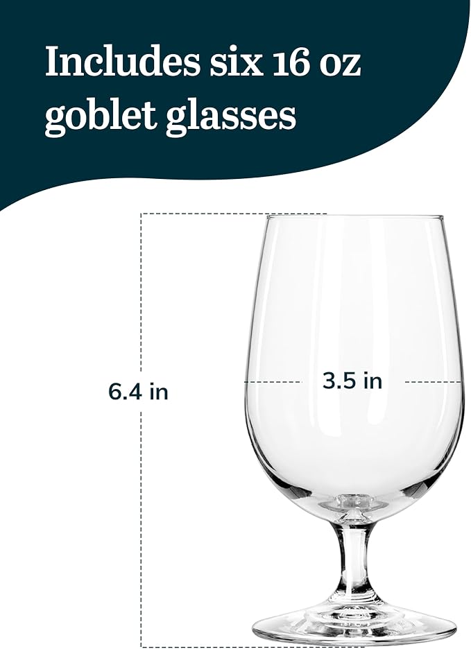 Libbey Entertaining Essentials Stemmed Water Glasses, Clear Multi-Purpose Water Goblet Set of 6, Dishwasher Safe 16 oz Goblet Glasses for Parties - Image 3