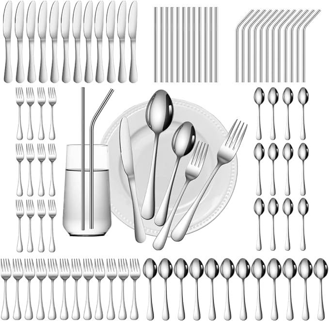 84 Pieces Silverware Service for 12 Flatware Set Stainless Steel Utensils Cutlery Set Dishwasher Safe by Gutuwellea