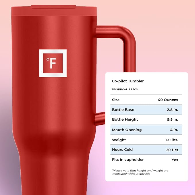 IRON °FLASK 40 oz Co-Pilot Insulated Travel Mug | Insulated Travel Mug with Straw & Flip Cap Lids - Cup Holder Fit, Leakproof, BPA Free (Fire Red) - Image 8