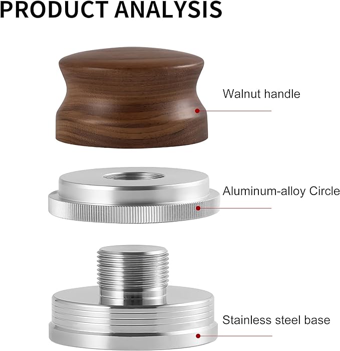 51mm Coffee Distributor, Espresso Distribution Tool, Adjustable Depth Espresso Tamper Leveler with Walnut Wood Handle Fits for 51mm Delonghi Barista Portafilter