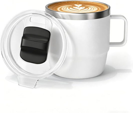 10 oz Stackable Mug, Stainless Steel cup with handle, Vacuum Insulated Espresso/Coffee Mug, shot Glass Set for 1-Piece Set for Coffee, Spirits, Wine, Tea- white by ZREGGUR