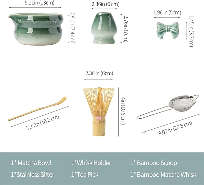 Matcha Kit 7-Pcs matcha whisk set, Measuring Spoon, Japanese Tea Making Tools,Cha, tea bowl, pink matcha set (dark blue)