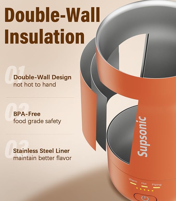Supsonic - 14oz Heated Coffee Mug, Self-Heating Travel Mug with 3-Temp Settings, Insulated Stainless Steel Constant Temperature Heating Mug for Beverage, Smart Heating Portable Coffee Mug | S1 - Image 6