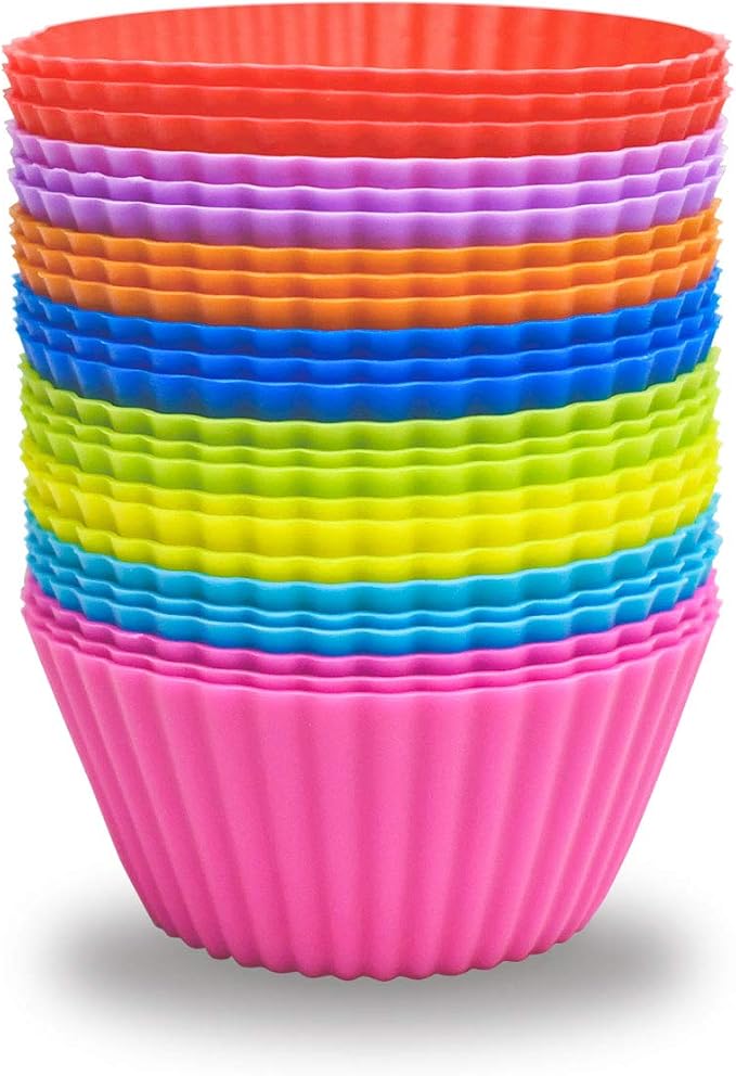 24 Pack Silicone Baking Cups Reusable Muffin Liners Non-Stick Cup Cake Molds Set Cupcake Silicone Liner Standard Size Silicone Cupcake Holder Reusable Cupcake Liners Christmas Gift (8 Rainbow Colors) by TTSAM