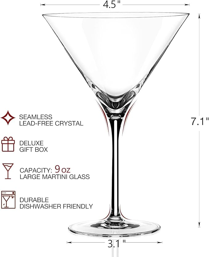 Martini Glasses Set of 4, 9oz Coupe Cocktail Glasses for Margarita | Glassware, Manhattan, Cosmopolitan, Espresso, Home Bar, Evening Parties, Birthdays, Housewarming Gift - Image 5