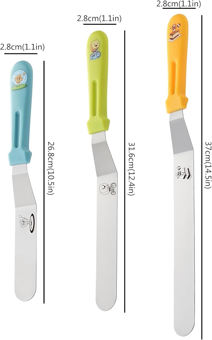 3PCS Icing Spatula, Offset Spatulas with Ergonomic PP Handle, Stainless Steel Multi-purpose Frosting Tools for Cake Decorating, Baking, Dishwasher Safe (6",8",10")