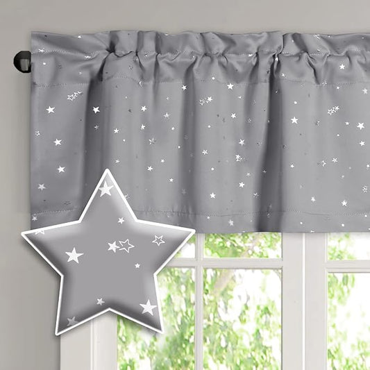 H.VERSAILTEX Blackout Curtain Valances for Kitchen Window/Living Room/Bathroom Privacy Added Rod Pocket Home Decoration Winow Valance, 52" W x 18" L, Glitter Stars in Gray Base by HVERSAILTEX