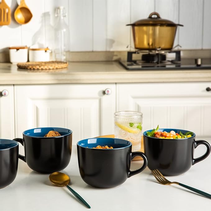 AmorArc 24 oz Soup Mugs with Handles, Jumbo Ceramic Bowls Mugs Set with handles for Coffee Cereal Cappuccino Snacks, Microwave&Dishwasher safe Soup Cups for Meal-Blue - Image 7