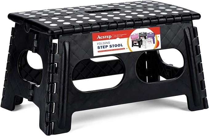 ACSTEP 9 Inch Folding Step Stool, 15 Inch Extra-Wide, 300 lbs, Black | Non-Slip Heavy Duty Foldable Step Stool for Kids and Adults, Extra-Wide for Comfort and Stability, for Bathroom and Kitchen by ACSTEP