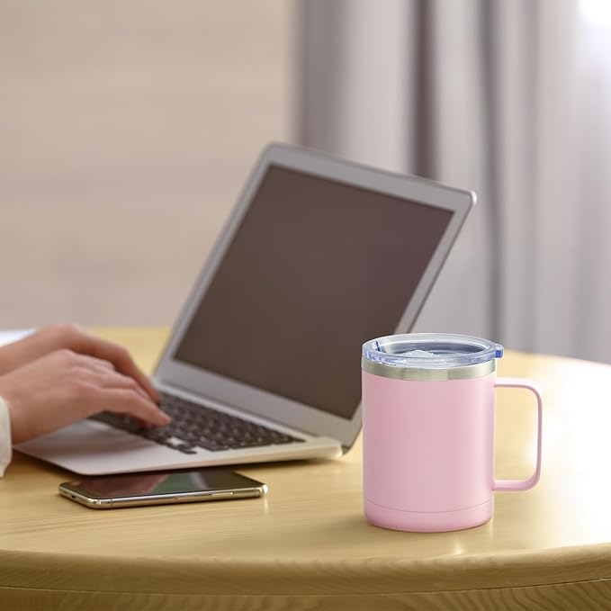 MEWAY 12oz Coffee Mug With Handle and Sliding Lid,Stainless Steel Travel Tumbler Cup with Handle,Double Wall Vacuum Insulated Camping Cup for Hot & Cold Drinks Tea (Pink,Set of 1) - Image 6