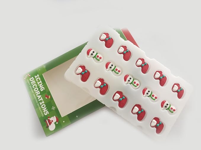 Edible Christmas Themed Snowman Sugar cake decorations, Christmas Stocking cupcake toppers, perfect Icing Cookies decro for Gingerbread House, Cupcakes, Cake, Macaron, Cookies, and Cakecicles - Image 5
