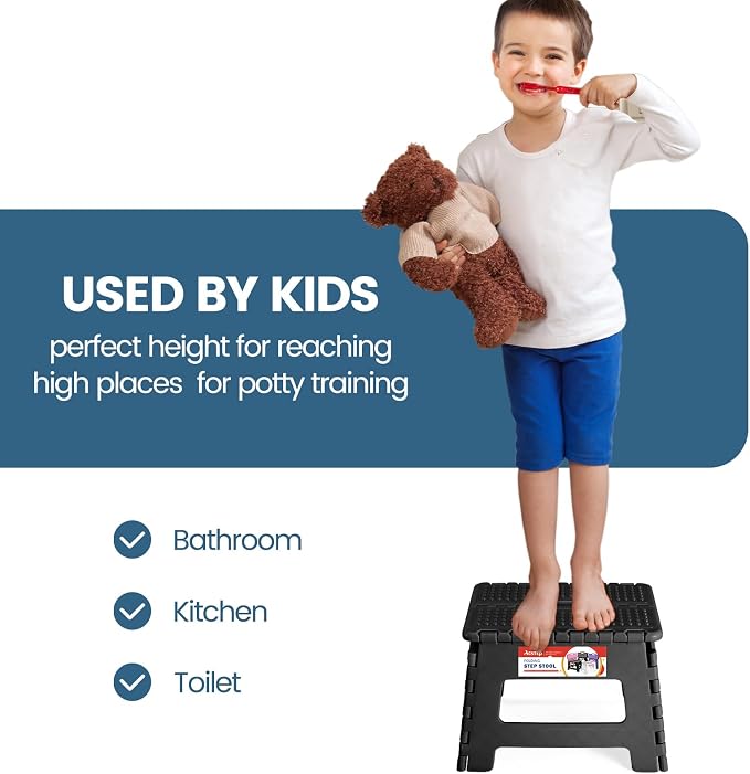 ACSTEP 9 Inch Folding Step Stool 300 LB Capacity Non Slip Foot Stool with Handle Plastic Foldable Step Stools for Kids Stepping Stool for Bathroom Black Small Step Stool (1 PC Black) | Heavy Duty Foldable Stools, Lightweight, Holds 300 lb, for Toddler ... - Image 6