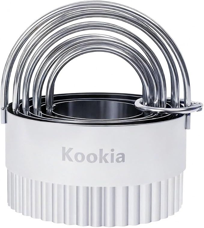 Stainless Steel Biscuit Cutters Set for Baking (5 Pieces) | Fluted Round Cookie Cutters with Handle | Professional Baking Dough Tools by KookiaHome