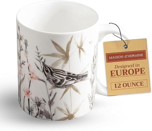 Maison d' Hermine Coffee Mug with Handles Tea Cups (12 Ounce, Pack of 1) | Fine Bone China Coffee Mugs for Hot Beverages Cappuccino Latte Home Spring Summer -Meadow Florals - Brown - Meadow Mornings by MaisondHermine