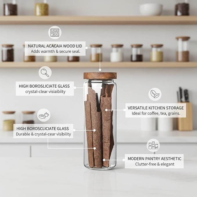 Clear Glass Storage Jar with Natural Acacia Wood Lid for Pantry Organization - Image 5