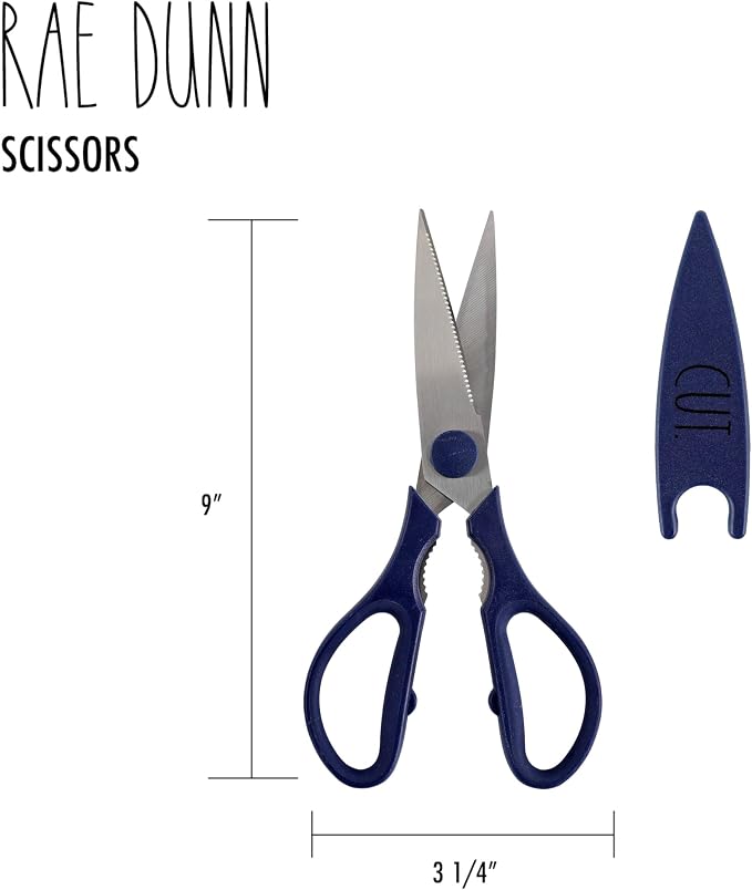 Rae Dunn Kitchen Scissors- Stainless Steel Kitchen Shears, Cooking Scissors for Cutting Meat, Chicken, Herbs and Produce with Blade Cover and Soft Grip Handles (Blue) - Image 6
